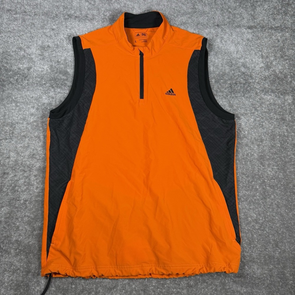 Adidas 1/4 Zip Vest Men's Large Orange Performance Golf Tech Pockets Lightweight